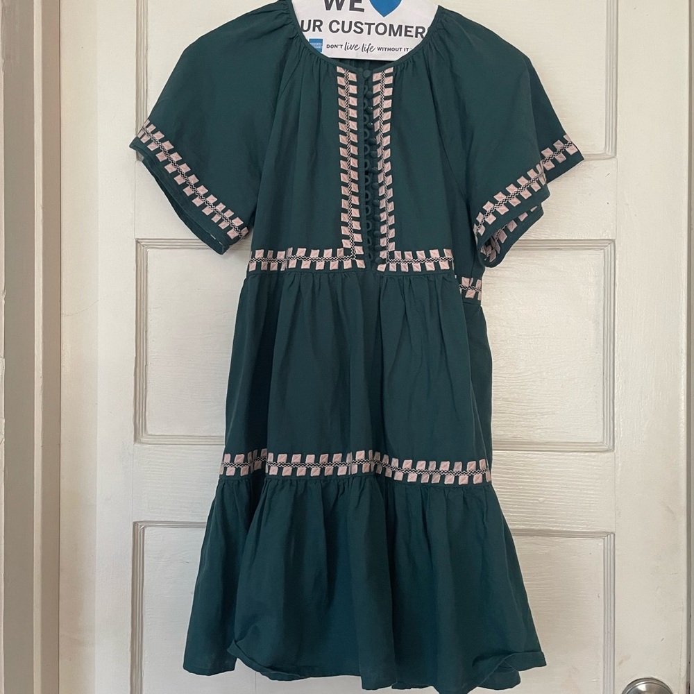Petite Embroidered Linen-Blend Flutter-Sleeve Mini Dress